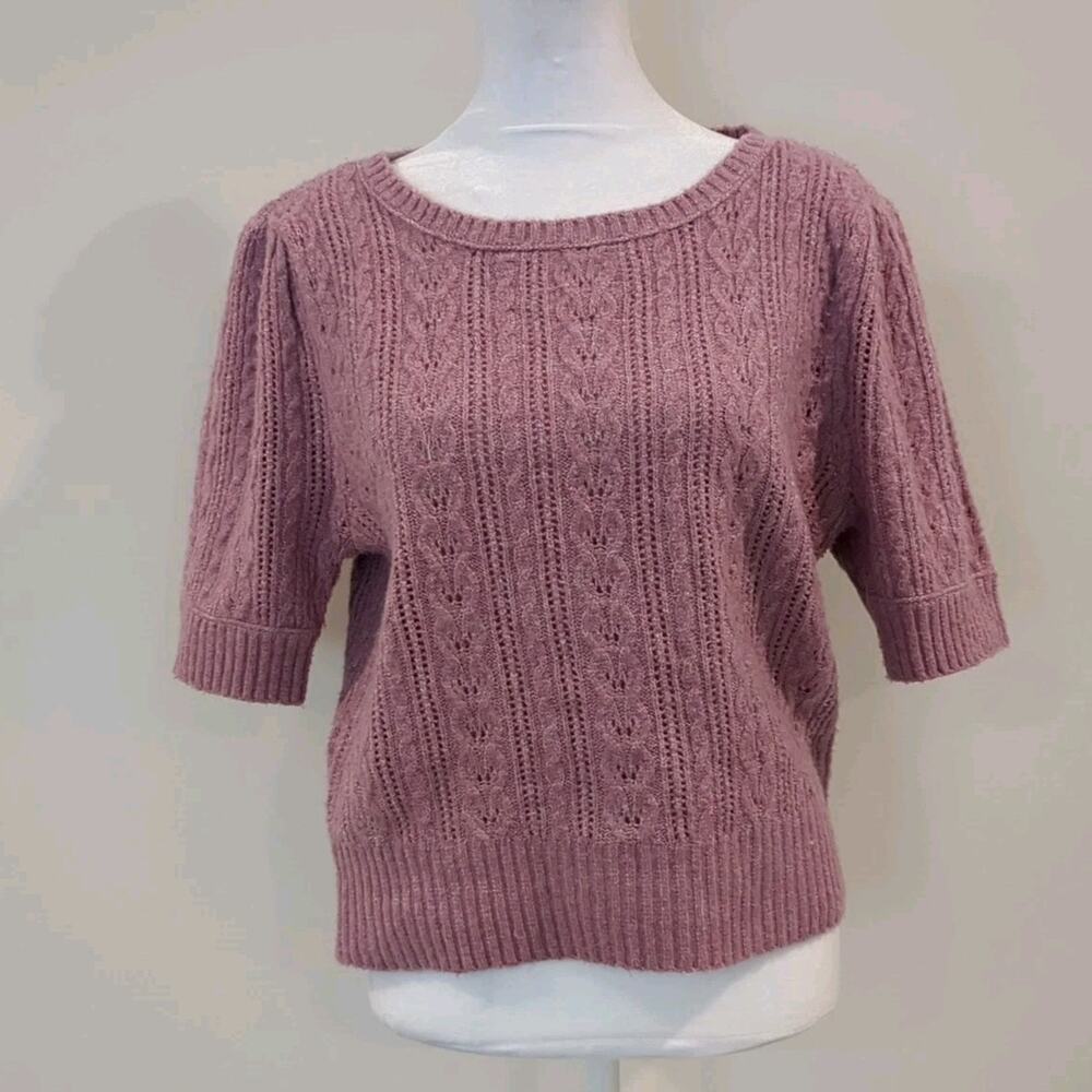 Olive & Oak Dusty Rose Cable Knit Short Sleeve Sweater